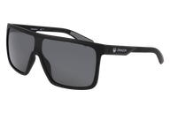 Black sunglasses with a brand logo on a white background