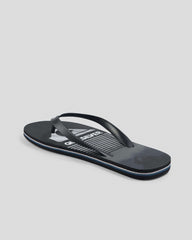 Black and gray sandal with Quiksilver logo on a light gray background