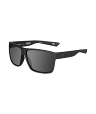 Matte black square sunglasses with dark gray lenses, shown at a three-quarter angle on a plain white background.