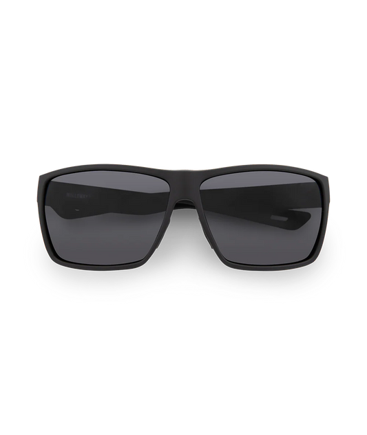 Black oversized square sunglasses with dark tinted lenses, shown from a front-facing perspective on a clean white background.