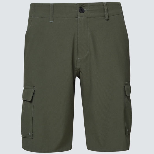 Green cargo shorts on a light gray background