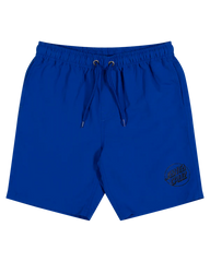 Blue shorts with a logo on a white background