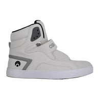 White high-top sneaker with gray accents on a white background
