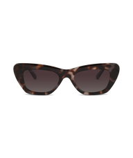 Cute cat-eye sunglasses with a dark brown and black tortoiseshell pattern and dark brown lenses, shown against a plain white background.