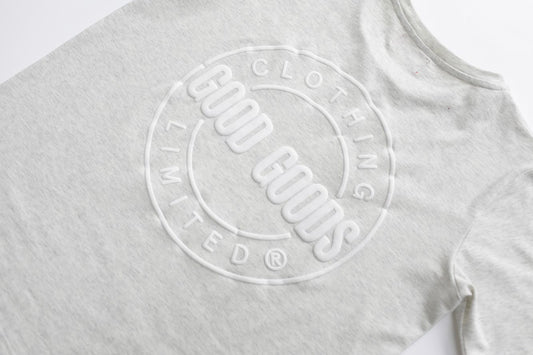 oat marle t-shirt with 'Good Good' logo on a white background