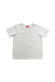 oat marle t-shirt with a small logo on a white background