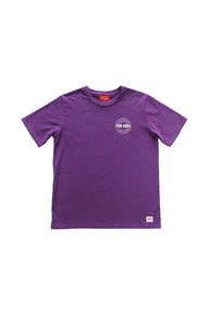 Purple t-shirt with a logo on a white background