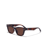 Sunglasses with tortoiseshell frame and brown lenses on a white background