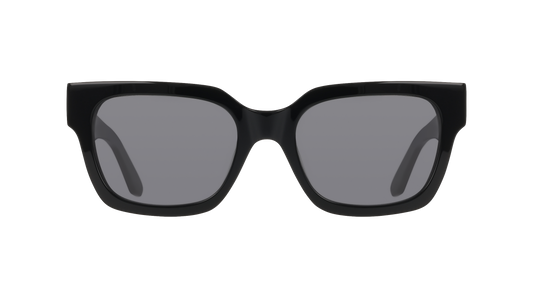 Black sunglasses with dark lenses on a white background
