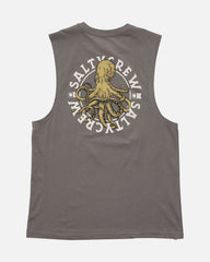 Gray sleeveless shirt with an octopus design and 'Salty Crew' text on a white background