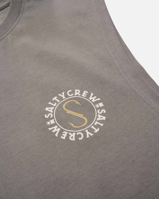 Gray tank top with Salty Crew logo on a white background