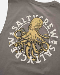 Gray tank top with a yellow octopus graphic and 'Salty Crew' text.