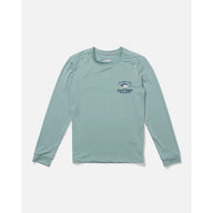 Light blue long-sleeve shirt with a logo on a white background