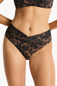 Leopard print bikini bottom on a white background