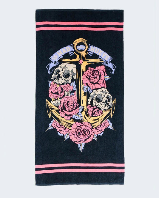 The Mad Hueys Skulls and Roses Beach Towel