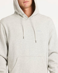 Gray hoodie worn by a person on a white background