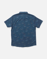 Blue patterned shirt on a white background
