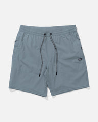 Gray shorts with drawstring on a white background