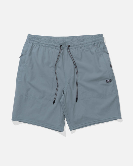 Gray shorts with drawstring on a white background