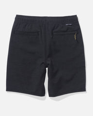 Black shorts with a brand logo on a white background