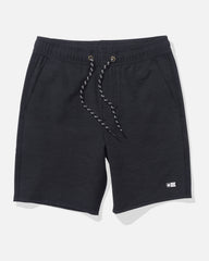 Black shorts with a drawstring on a white background