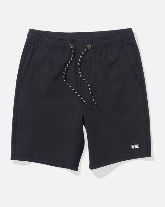 Black shorts with a drawstring on a white background