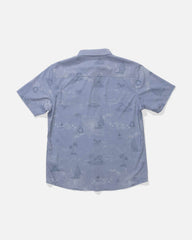 Blue patterned shirt on a white background