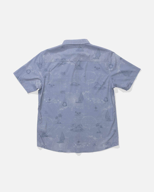 Blue patterned shirt on a white background