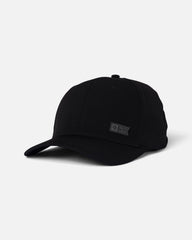 Black cap with a logo on a white background