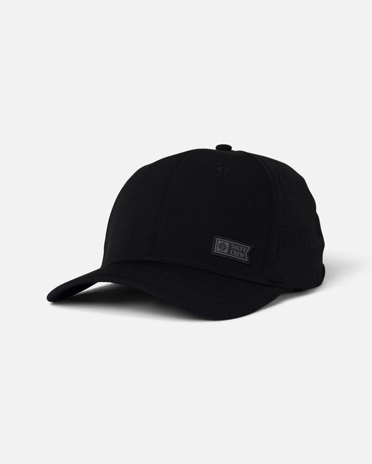 Black cap with a logo on a white background