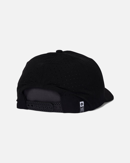Black cap with a textured back on a light gray background