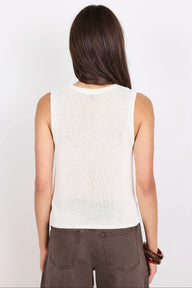 white sleeveless top 