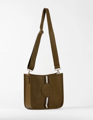 Green shoulder bag with a strap on a white background
