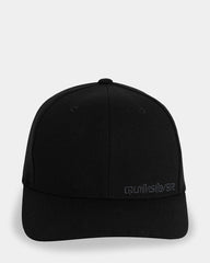 Black cap with Quiksilver logo on a light gray background