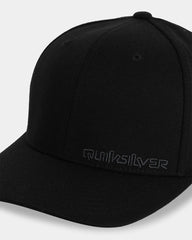 Black cap with 'Quiksilver' logo on a light gray background