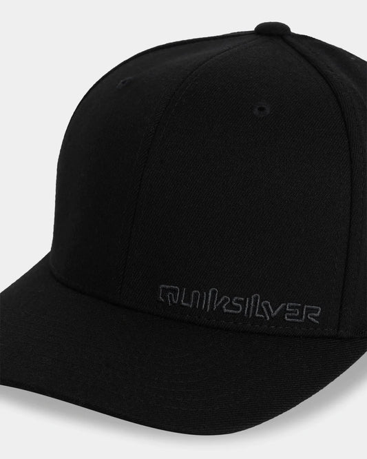 Black cap with 'Quiksilver' logo on a light gray background