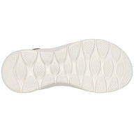 Close-up of a white shoe sole with tread pattern on a white background