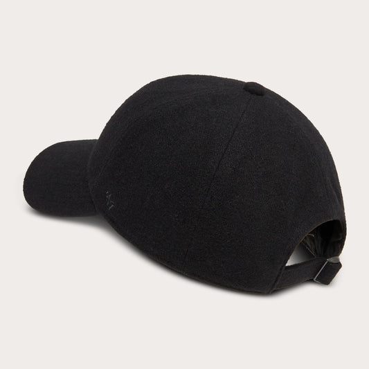 Black baseball cap on a light gray background