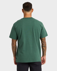 Man wearing a green t-shirt on a plain background