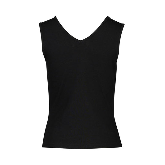 Black sleeveless top on a white background