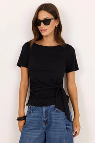 Black tee with knot front detail 