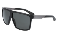 Black sunglasses with a brand logo on a white background