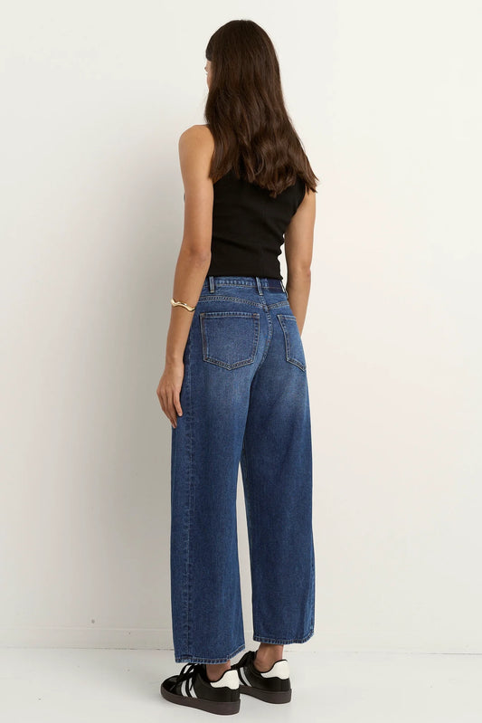 Among the Brave  Varsity Deep Blue Forward Seam Barrel Jeans