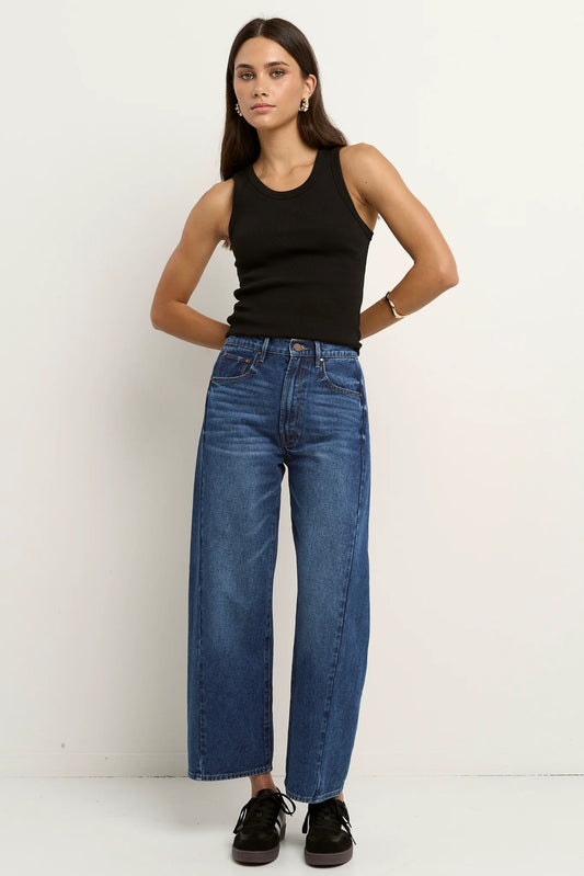 Among the Brave  Varsity Deep Blue Forward Seam Barrel Jeans