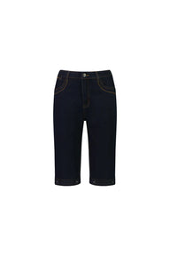 Vassalli Straight Leg Contrast Stitch Denim Short with White Background