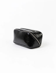 Black cosmetic bag with a zipper on a white background