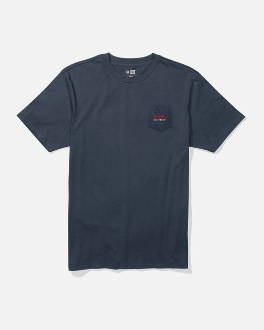 Blue t-shirt with Salty Crew logo on a white background