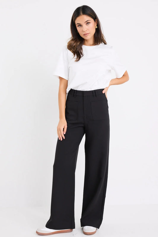 Zoey Black Tailored High Rise Wide Leg Pocket Pants.