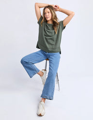 khaki tee with raw hemming detailing 