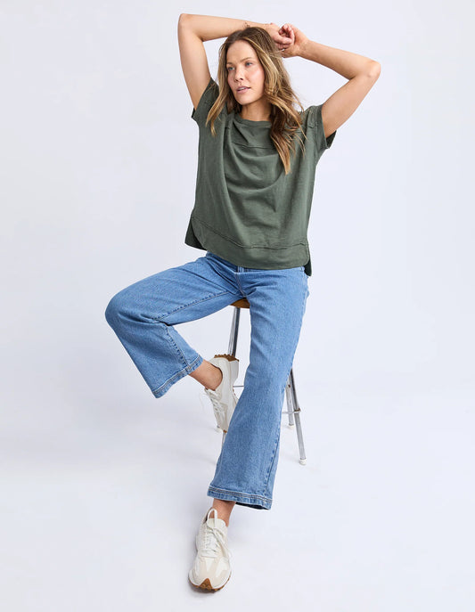 khaki tee with raw hemming detailing 